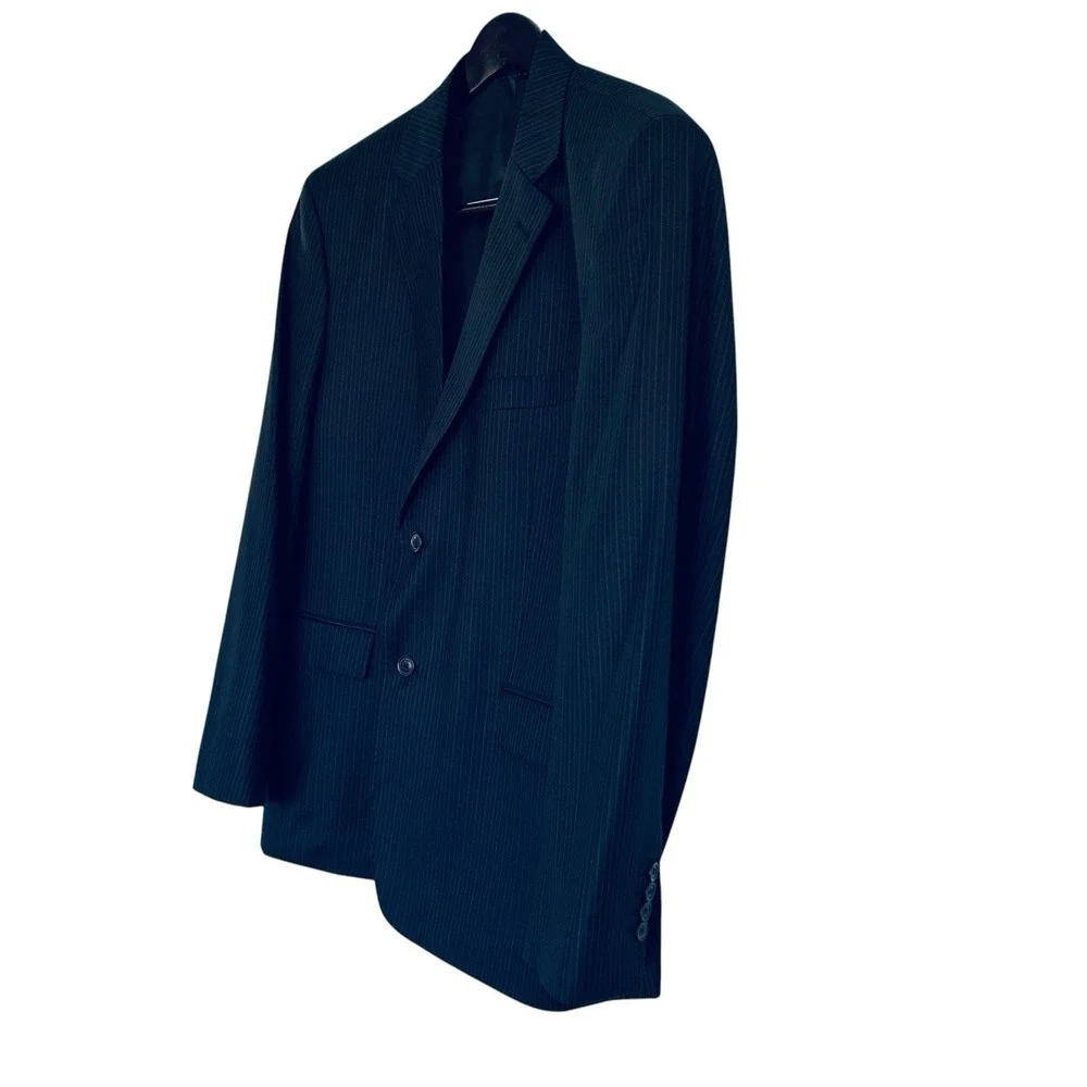 Polo Ralph Lauren Navy Blazer 44R Blue Gray Stripe Wool Reda Italy Double Vent